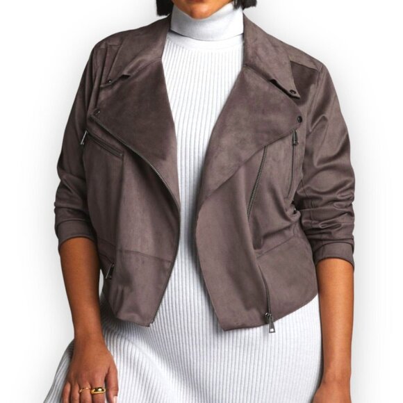 Anthropologie Jackets & Blazers - Anthropologie Hutch 3X Faux Suede Moto Jacket Coat Motorcycle Mocha Gray New
